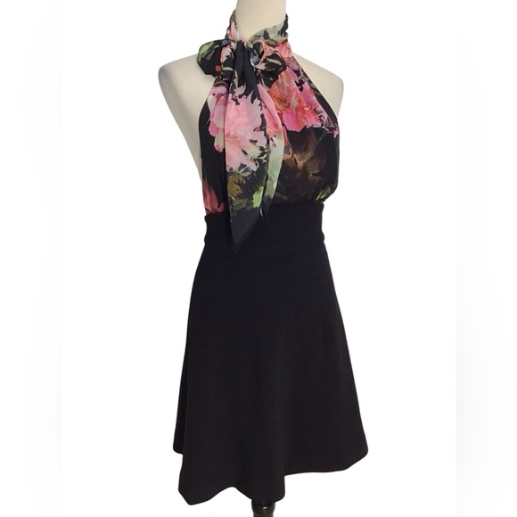 Marciano Floral Tie Neck Halter Open Back Mini Dress Size XS - Picture 4 of 9